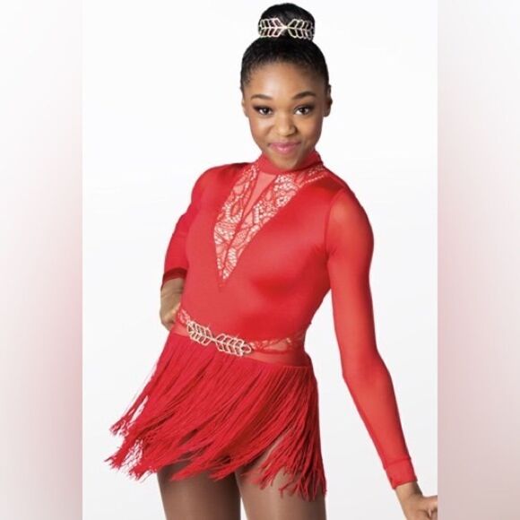 Weissman dance costume red fringe flapper dress AIN'T YOUR MAMA 11701 -Child LC - Picture 1 of 14